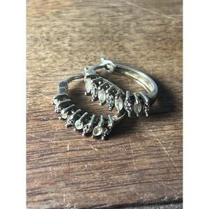 Vtg 80s 90s Sterling Silver Earring With CZ Accents Lateral Hoops Small Prime Ar